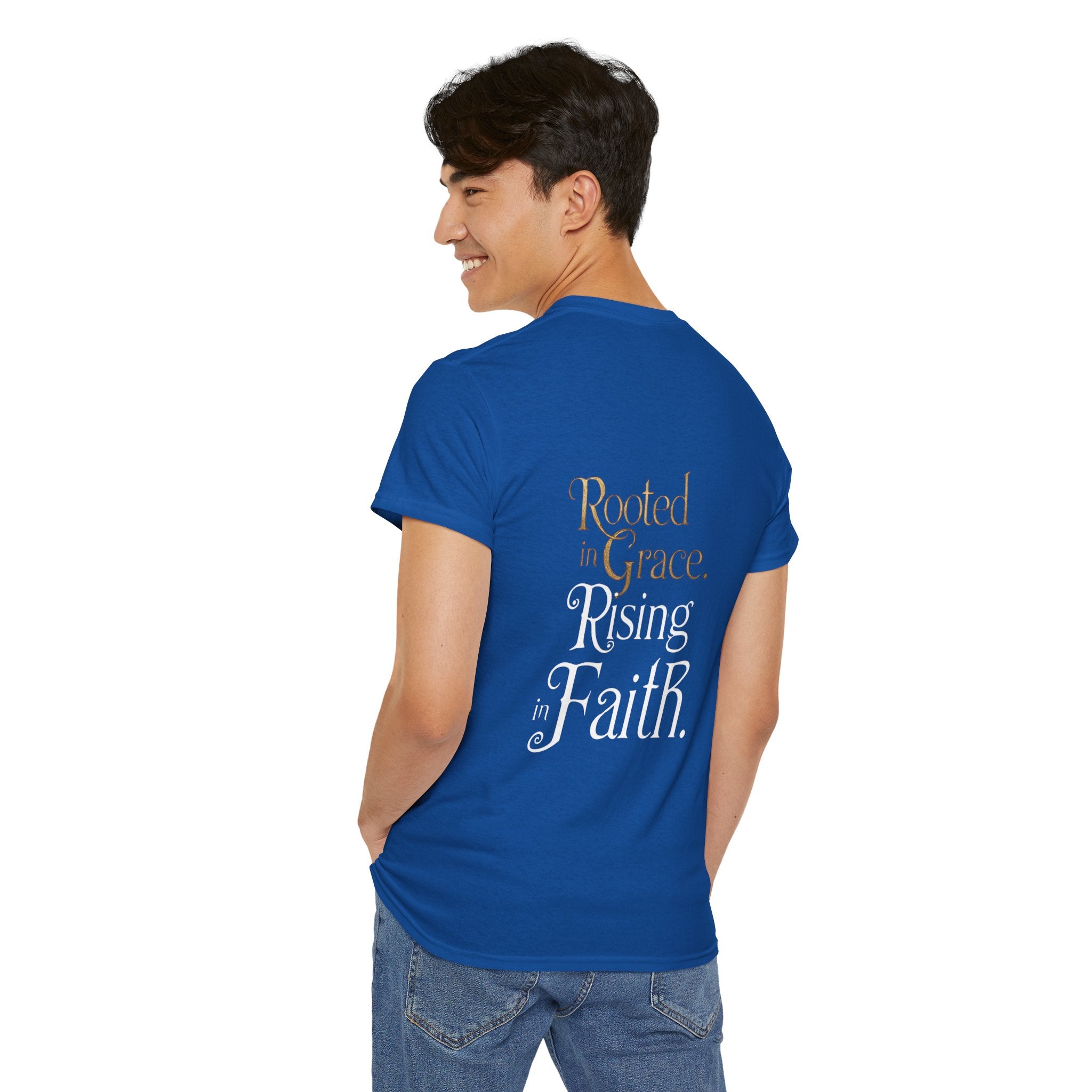 T-Shirt - Rooted in Grace Raising in Faith - Christian Inspirational Tee