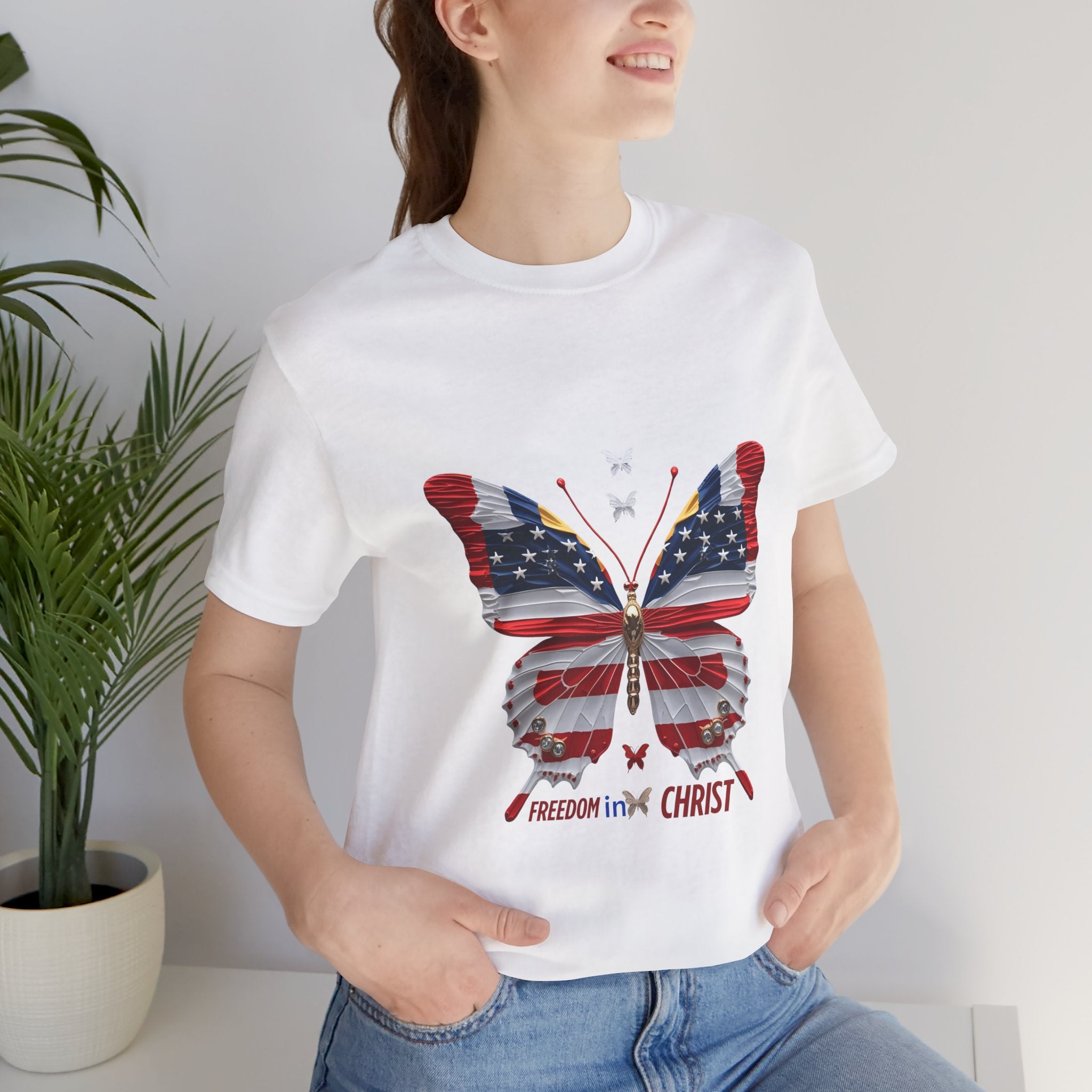 Freedom in Christ - Butterfly Patriotic T-Shirt