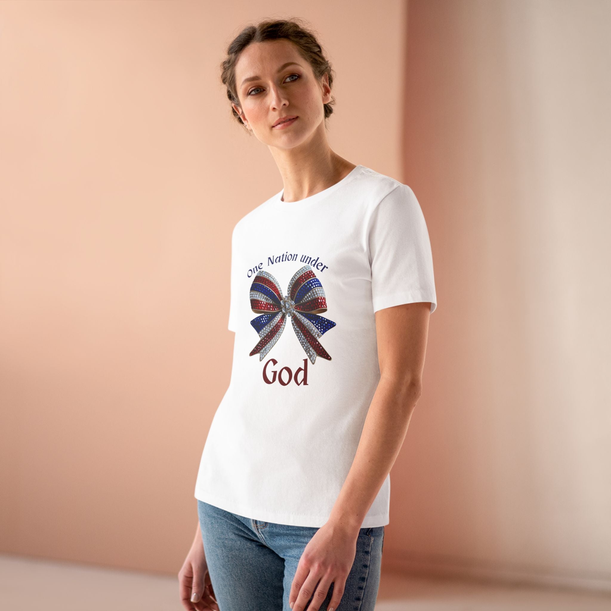 Women's T-shirt- One Nation Under God Coquette Bow Ribbon